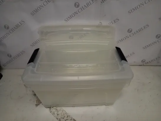 LOT OF 3 CLIP LID CLEAR PLASTIC STORAGE CRATES