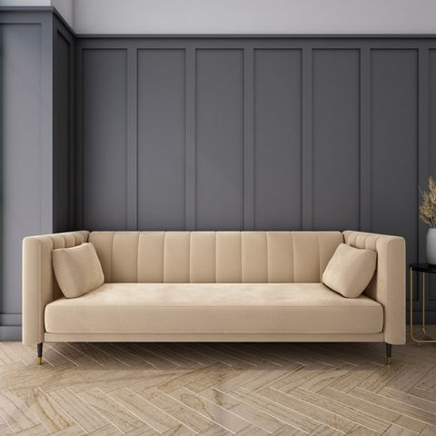 BOXED MABEL 3 SEATER SOFA BED IN BEIGE VELVET BOX 2 OF 2 ONLY