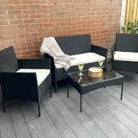  BOXED OUTDOOR LIVING 4 SEAT BLACK RATTAN SET - BLACK (1 BOX)