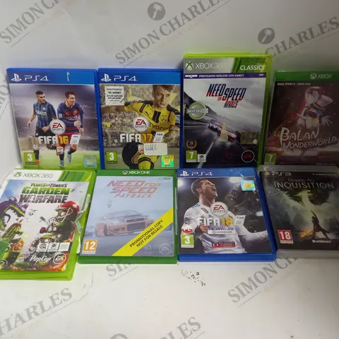 APPROXIMATELY 40 ASSORTED VIDEO GAMES FOR VARIOUS CONSOLES TO INCLUDE FIFA 17, NFS PAYBACK, DRAGON AGE ETC