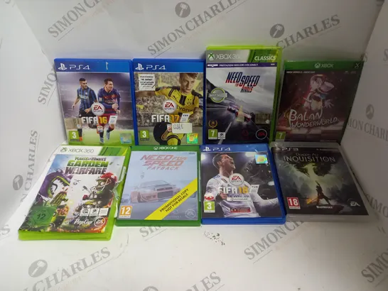 APPROXIMATELY 40 ASSORTED VIDEO GAMES FOR VARIOUS CONSOLES TO INCLUDE FIFA 17, NFS PAYBACK, DRAGON AGE ETC