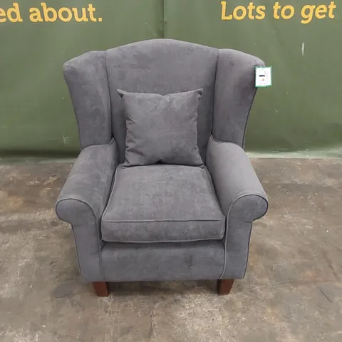 DESIGNER SMALL GREY FABRIC UPHOLSTERED ARMCHAIR