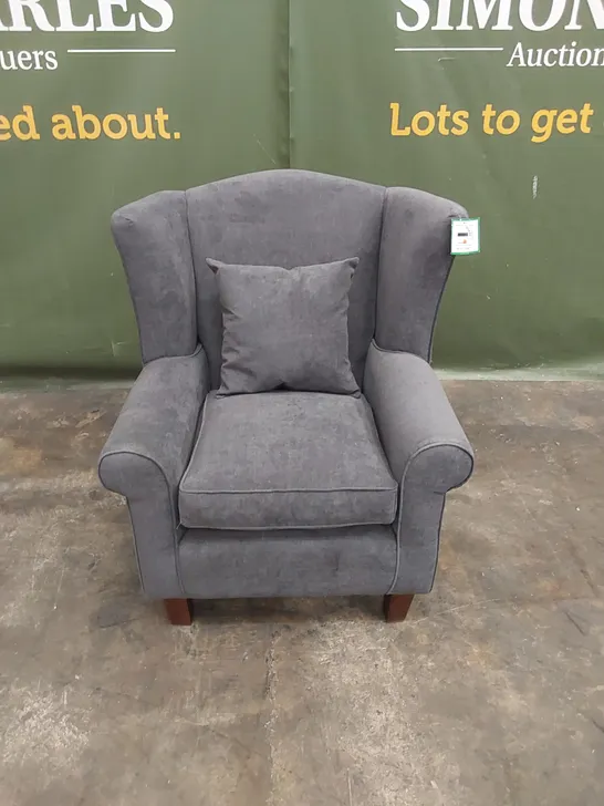 DESIGNER SMALL GREY FABRIC UPHOLSTERED ARMCHAIR