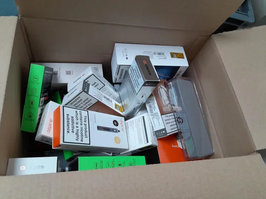 BOX OF APPROXIMATELY 20 ASSORTED E-CIGARATTES TO INCLUDE VAPORESSO, GEEKVAPE, ASPIRE ETC