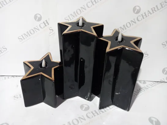 HOME REFLECTIONS PORCELAIN STAR PRE-LIT CANDLES SET OF 3 - BLACK