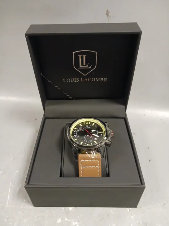 MENS LOUIS LACOMBE CHRONGRAPH WATCH – 3 SUB DIALS – SOFT TOUCH STRAP