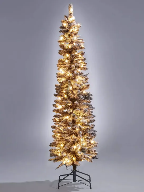 BOXED 6FT PRE LIT FLOCKED PENCIL BLACK CHRISTMAS TREE RRP £79.99