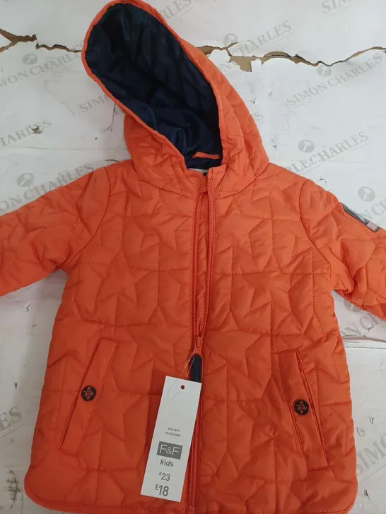 F&F KIDS ORANGE PADDED JACKET - 2-3 YEARS