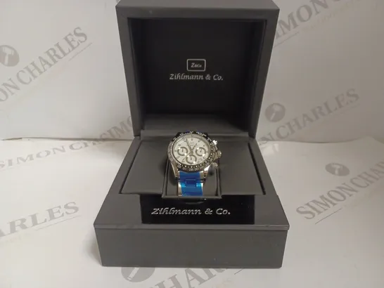 BOXED ZIHLMANN AND CO LUXURY CHRONOGRAPH WATCH - 3ATM WATER RESISTANT - STAINLESS STEEL STRAP 