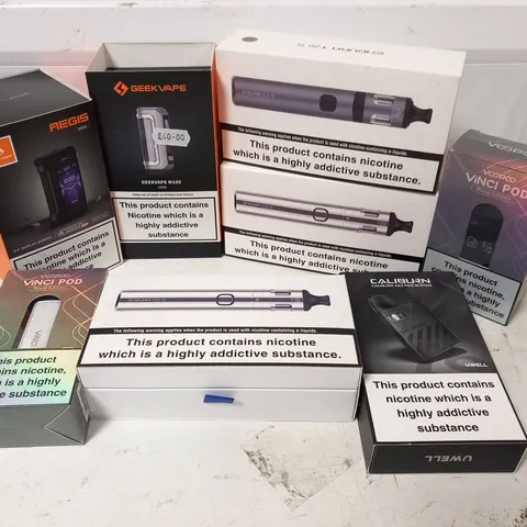 APPROXIMATELY 24 ASSORTED E-CIGARETTES AND E-CIGARETTE PARAPHERNALIA TO INCLUDE; GEEK VAPE, ENDURA AND VOOPOO