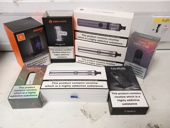 APPROXIMATELY 24 ASSORTED E-CIGARETTES AND E-CIGARETTE PARAPHERNALIA TO INCLUDE; GEEK VAPE, ENDURA AND VOOPOO