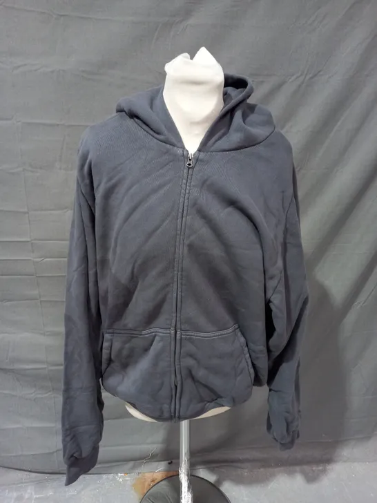 YZY WASHED BLACK ZIP UP JACKET WITH HOOD - LARGE