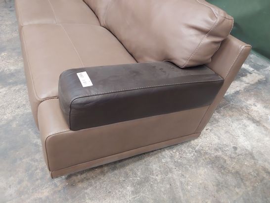 DESIGNER FIXED THREE SEATER SOFA TWO TONE BROWN LEATHER 