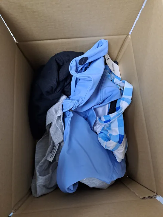 BOX OF APPROXIMATELY 5 CLOTHING ITEMS TO INCLUDE BIKINI, SPORTS BRA, CROP TOP