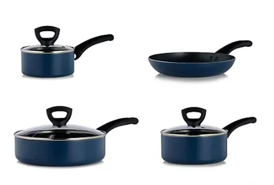 COOK'S ESSENTIALS 4 PIECE NON STICK COOKWARE SET WITH BAKELITE HANDLES MIDNIGHT