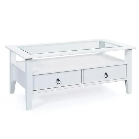 BOXED CASSALA GLASS TOP COFFEE TABLE IN WHITE