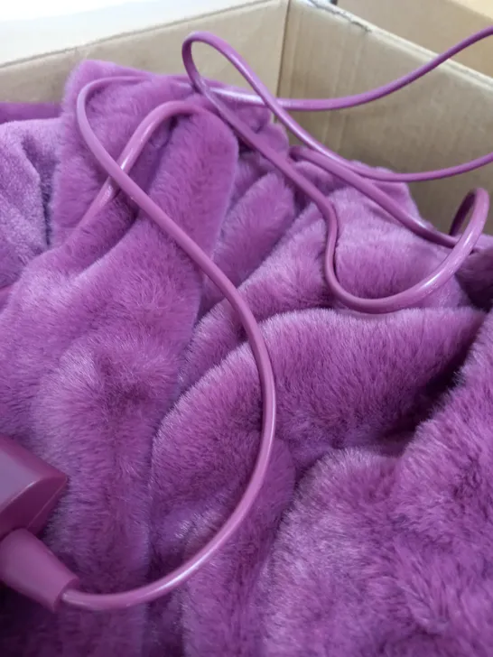 boxed purple heated blanket with wired connection