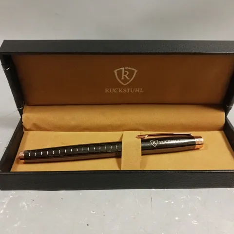 RUCKSTUHL STAINLESS STEEL LUXURY PEN IN GIFT BOX – BLACK & ROSE GOLD COLOUR CASE