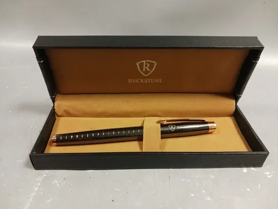 RUCKSTUHL STAINLESS STEEL LUXURY PEN IN GIFT BOX – BLACK & ROSE GOLD COLOUR CASE