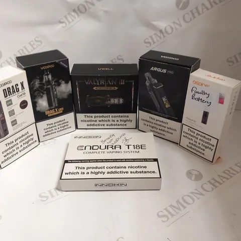 APPROXIMATELY 23 ASSORTED E-CIGARETTES AND E-CIGARETTE PARAPHERNALIA TO INCLUDE; UWELL, INNOKIN AND VOOPOO