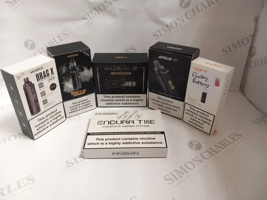 APPROXIMATELY 23 ASSORTED E-CIGARETTES AND E-CIGARETTE PARAPHERNALIA TO INCLUDE; UWELL, INNOKIN AND VOOPOO