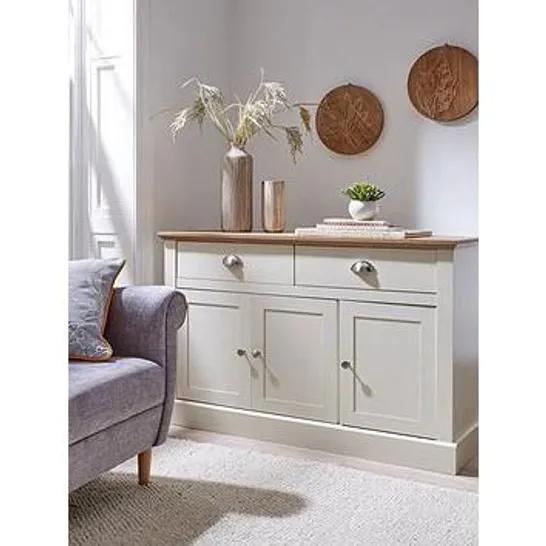 BOXED CRAWFORD LARGE SIDEBOARD IN IVORY/OAK (1 BOX)