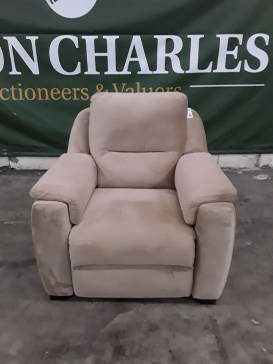 QUALITY ITALIAN DESIGNER AVOLA NEW ELECTRIC RECLINER CHAIR - BEIGE VELVET FABRIC