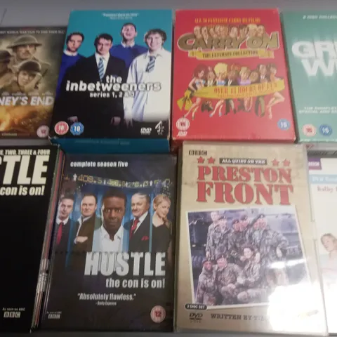 LOT OF 14 ASSORTED DVDS TO INCLUDE GREEN WING, CARRY ON AND PRESTON FRONT