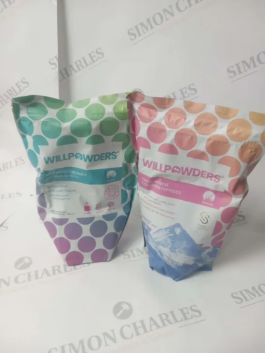 FIVE PACKS OF WILLPOWDERS PRODUCTS TO INCLUDE; SWISS BOVINE COLLAGEN PEPTIDES 400G(2) AND MCT KETO CREAMER 300G(3)