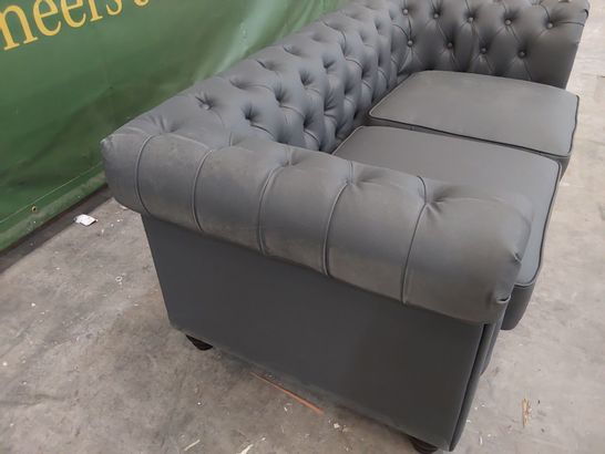 DESIGNER TWO SEATER CHESTERFIELD SOFA GREY LEATHER 
