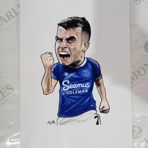 ANDREW KELLY SIGNED SEAMUS COLEMAN EVERTON FOOTBALLER ART PRINT