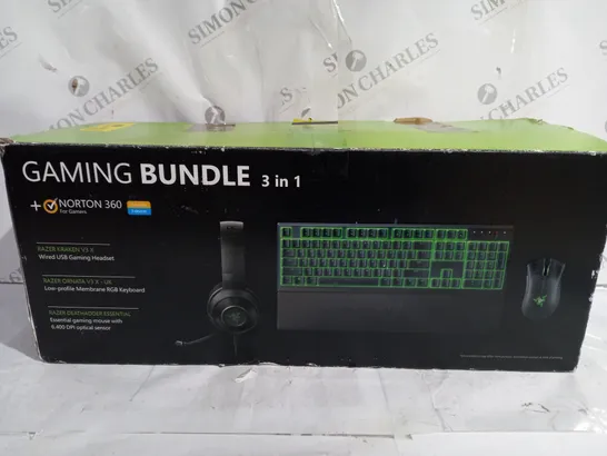 BRAND RAZER GAMING BUNDLE 3 IN 1 TO INCLUDE - GAMING HEADSET, MEMBRANE RGB KEYBOARD AND ESSENTIAL GAMING MOUSE