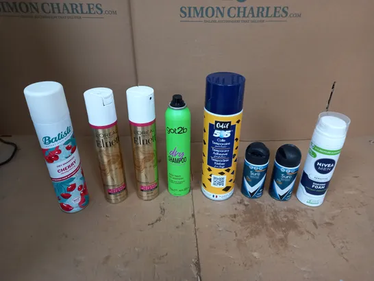 APPROXIMATELY 10 ASSORTED AEROSOLS TO INCLUDE GOT2BE DRY SHAMPOO, LOREAL VOLUME FLAT HAIR, NIVEA SHAVING FOAM ETC. 