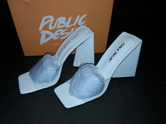 BOXED PAIR OF PUBLIC DESIRE TAMMI WHITE PERSPEX SHOES - 5