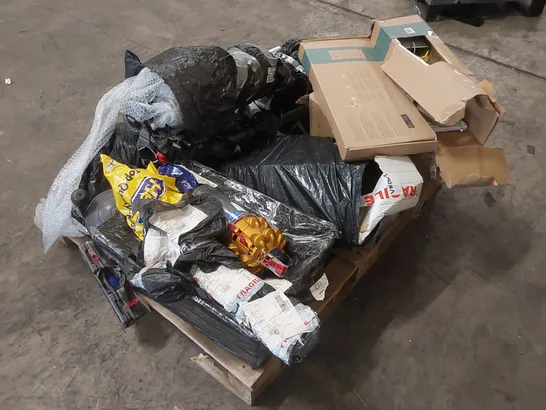 PALLET OF ASSORTED HOUSEHOLD ITEMS AND VACUUM CLEANER PARTS