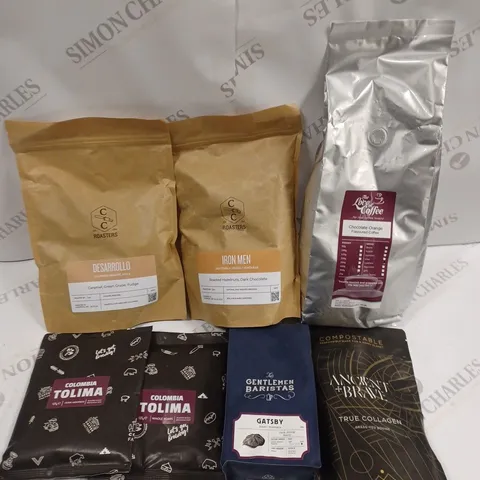 APPROXIMATELY 10 ASSORTED COFFEE PRODUCTS TO INCLUDE THE LOVE OF COFFEE, ANCIENT + BRAVE, COLOMBIA TOLIMA ETC