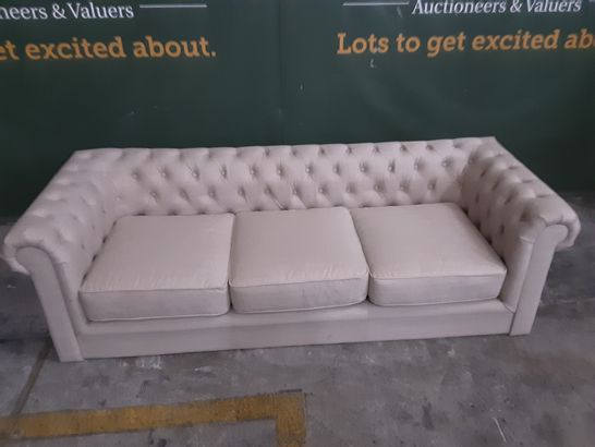 DESIGNER BEIGE FABRIC CHESTERFIELD STYLE 3-SEATER SOFA 