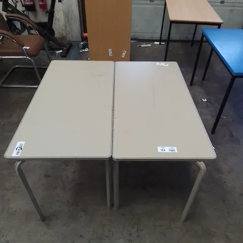 2X SMALL WOODEN TABLES WITH METAL LEGS