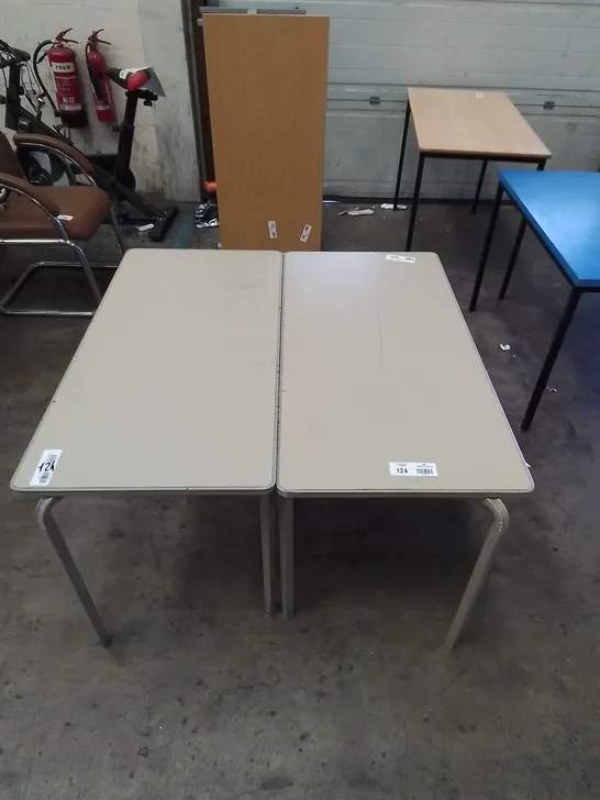 2X SMALL WOODEN TABLES WITH METAL LEGS