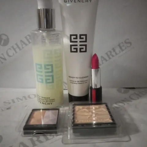 BOX OF APPROX 12 ASSORTED GIVENCHY TESTER PRODUCTS TO INCLUDE CLEANSING CREAM-IN-GEL, LIPSTICK #MANDERINE BOLERO, MATISSIME VELVET FLUID FOUNDATION #02 MAT SHELL. ETC 