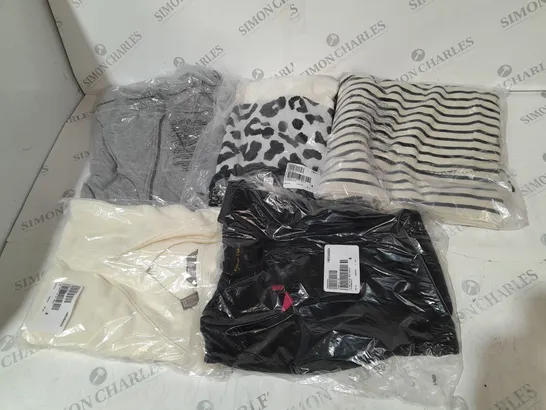 MEDIUM BOX OF ASSORTED CLOTHING ITEMS IN VARIOUS COLORS AND SIZES