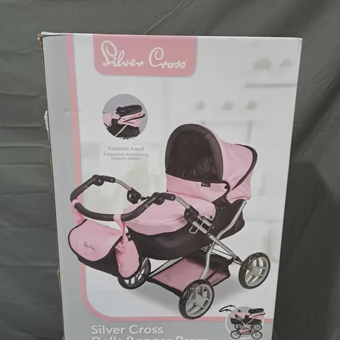 BOXED SILVER CROSS DOLLS RANGER PRAM IN PINK/BLACK