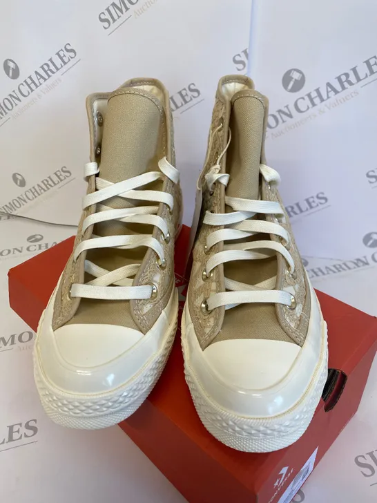 BOXED PAIR OF CONVERSE CHUCK 70 HI OAT MILK SHOES SIZE EU39