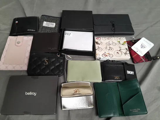 LOT OF 14 ASSORTED WALLETS AND PURSES TO INCLUDE TED BAKER, DUNE AND HARRIS TWEED