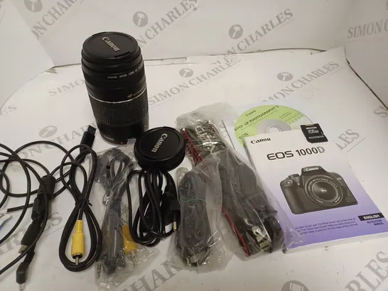 LOT OF ACCESSORIES FOR CANON EOS 1000D INCLUDES ZOOM LENS EF 75-300MM, POWER AND SYNC CABLES AND CARRY STRAP