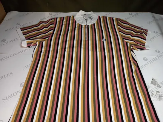 PRETTY GREEN HOLLEN STRIPE ZIP NECK TOP IN MULTICOLOURED STIPED - XXL