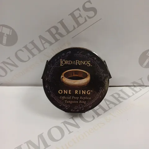 SEALED AND BOXED LORDE OF THE RINGS ONE RING OFFICIAL PROP REPLICA TUNGSTEN RING - SIZE 8. 