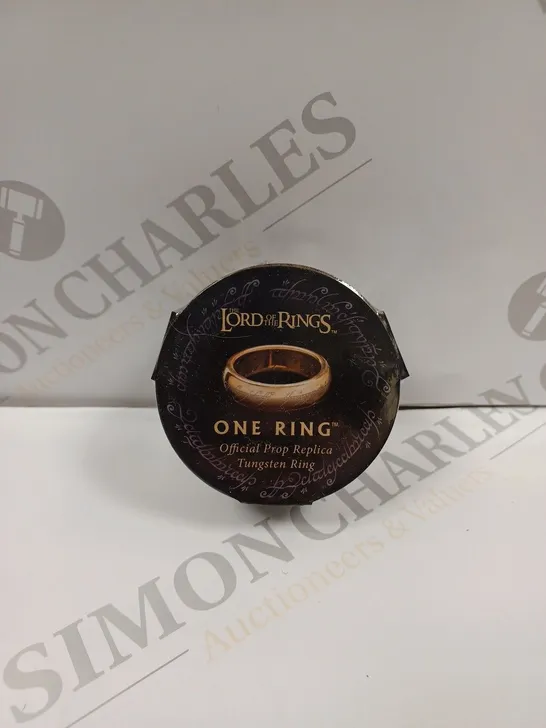 SEALED AND BOXED LORDE OF THE RINGS ONE RING OFFICIAL PROP REPLICA TUNGSTEN RING - SIZE 8. 