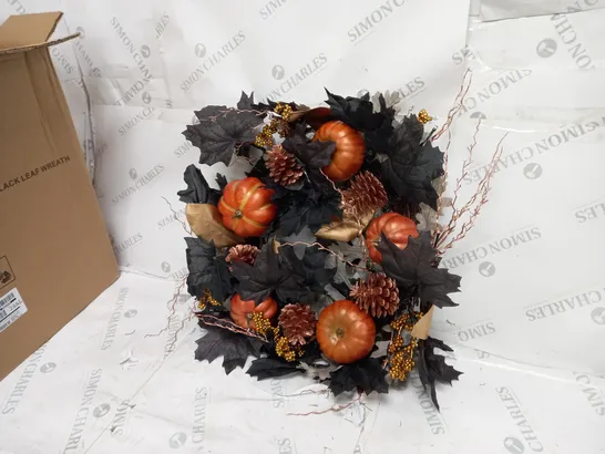 AUTUMN PRE-LIT BLACK LEAF WREATH WITH PUMPKINS RRP £34.99