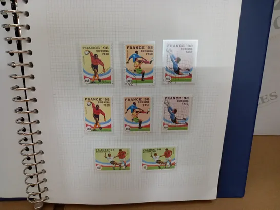 STAMP ALBUM WITH VARIOUS FOOTBALL THEMED STAMPS - 37 PAGES CONTAINING STAMPS